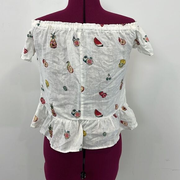 Zara Off Shoulder Linen Top Fruit Print S - Picture 6 of 8